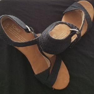 Toms Black Textile Cork Clarissa Wedges 